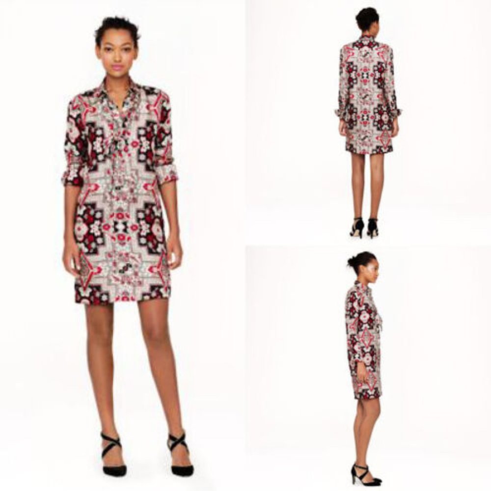 J. Crew Collection | Italian Silk Tapestry Shirtdress in Florence Red, Size 6